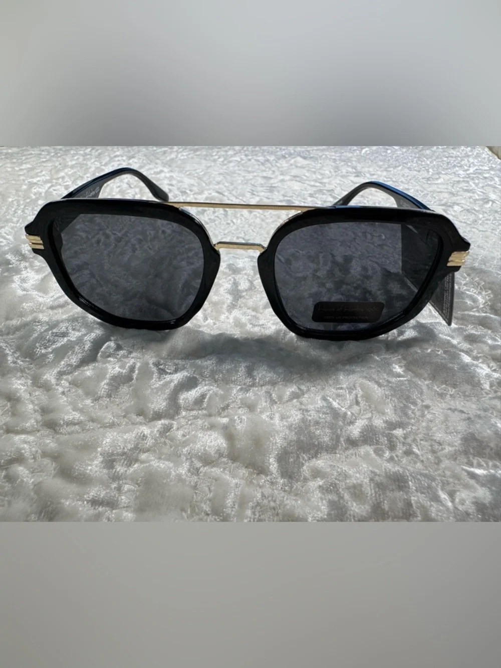 NWT Original HOUSE OF HARLOW Double Bridge Aviator Sunglasses Black Acetate